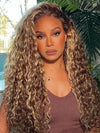 Kisslove Pre-bleached Knots Water Wave Highlight 360 Lace Wig With Invisi-Drawstring Cap