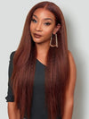 Glueless Reddish Brown Light Yaki Straight Hair Pre Max Pull Go Drawstring Lace Frontal Wig