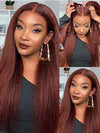 Glueless Reddish Brown Light Yaki Straight Hair Pre Max Pull Go Drawstring Lace Frontal Wig