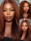 Glueless Reddish Brown Light Yaki Straight Hair Pre Max Pull Go Drawstring Lace Frontal Wig