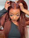 Glueless Reddish Brown Light Yaki Straight Hair Pre Max Pull Go Drawstring Lace Frontal Wig