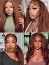 Glueless Reddish Brown Light Yaki Straight Hair Pre Max Pull Go Drawstring Lace Frontal Wig
