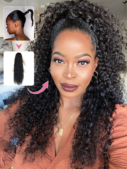 Invisi Drawstring Cap Water Wave Ponytail Extension 100% Human Hair Extensions