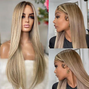 Blonde Balayage On Brown Hair 13x4 HD Transparent Lace Human Hair Wigs - KissLove Hair