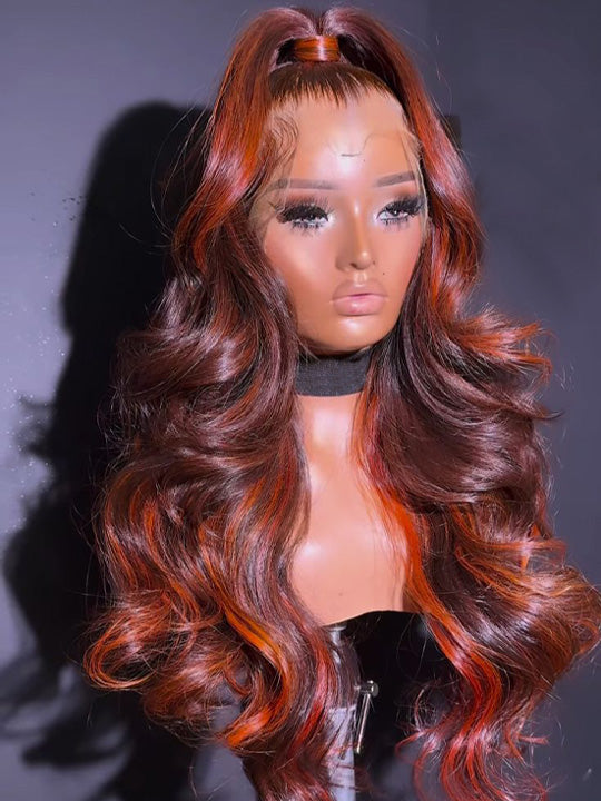 カスタムアイシードール♡ブロンド→レッド グラデーションヘア♡アウトフィット付き Pre-Everything 360 Lace Frontal Wig With Ginger Highlights Hair