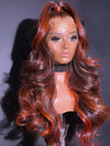 Kisslove Balayage Chestnut Brown with Ginger Highlight Body Wave Wigs Invisi Strap 360 Lace Frontal Wig
