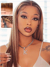 Kisslove Brown Highlights Straight Human Hair Wigs Pre-bleached Invisi Strap Snug Fit 360 Lace Frontal Wig - Kisslove Hair