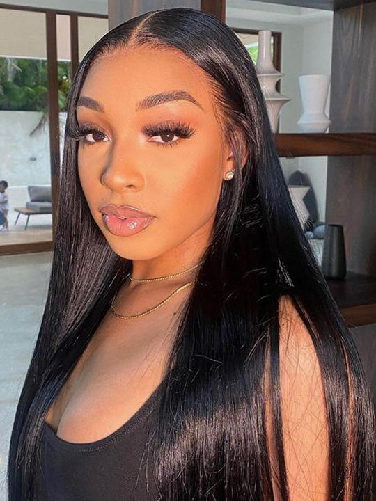 Kisslove 13x6 Full Lace Frontal Wig Glueless Bone Straight Drawstring Human Hair Wigs