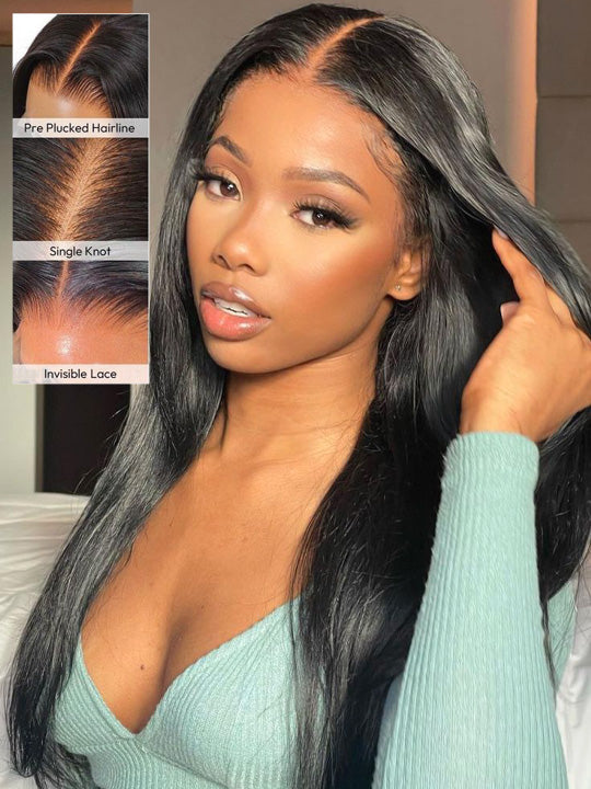 Kisslove 13x6 Full Lace Frontal Wig Glueless Bone Straight Drawstring Human Hair Wigs