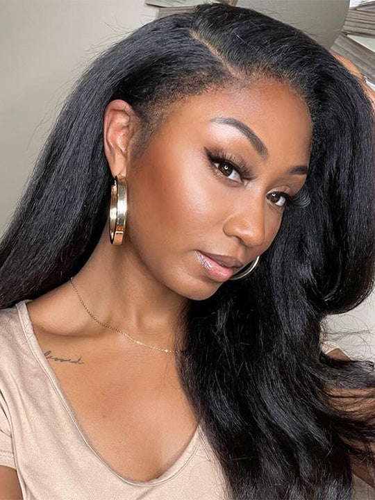 [Flash Deal] Hybrid Kinky Edge Kinky Straight Human Hair Wigs Newborn Hairline Glueless Lace Wig - Kisslove Hair