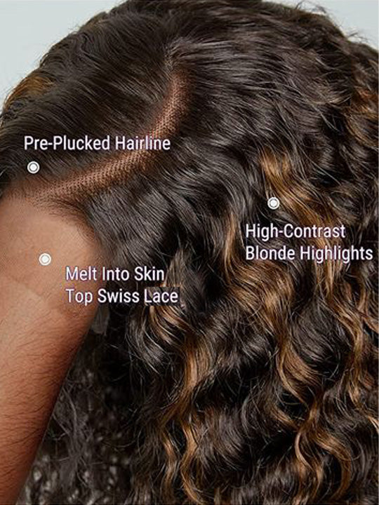 Caramel Highlights Bouncy Loose Wave Bob Wigs Glueless 6x4.5 Pull Go Wig