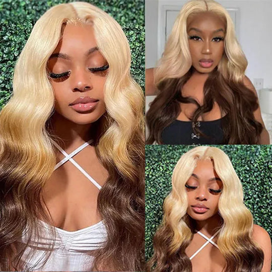 Blonde Brown Ombre Wig 3D Body Wave 13x4 HD Lace Wigs 100% Human Hair - KissLove Hair