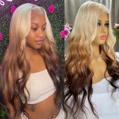 Blonde Brown Ombre Wig 3D Body Wave 13x4 HD Lace Wigs 100% Human Hair - KissLove Hair