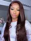 Kisslove Black Cherry Layered Straight Hair Glueless Invisi-Drawstring 360 Lace Wig Dark Burgundy Hair