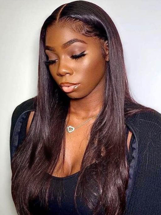 Kisslove Black Cherry Layered Straight Hair Glueless Invisi-Drawstring 360 Lace Wig Dark Burgundy Hair