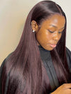Kisslove Black Cherry Layered Straight Hair Glueless Invisi-Drawstring 360 Lace Wig Dark Burgundy Hair