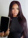 Kisslove Black Cherry Layered Straight Hair Glueless Invisi-Drawstring 360 Lace Wig Dark Burgundy Hair
