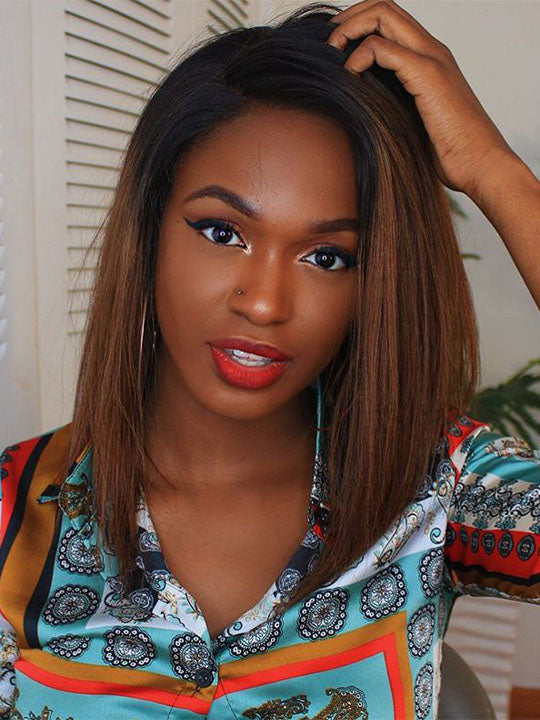 [2 Bob Wigs]13x4 Lace Frontal Highlight Brown Straight +Ombre Brown Yaki Straight Bob Wig