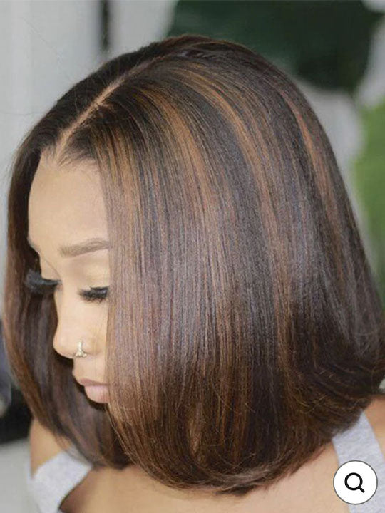 [2 Wigs=$99] 4x4 Pre-Cut Lace Closure Yaki Straight Hair 8 Inch Short Bob Wig