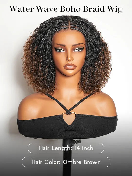 Water Wave Colored Boho Braided Wig Knotless Boho Braided Human Hair Wigs Kisslove Hair - KissLove Hair