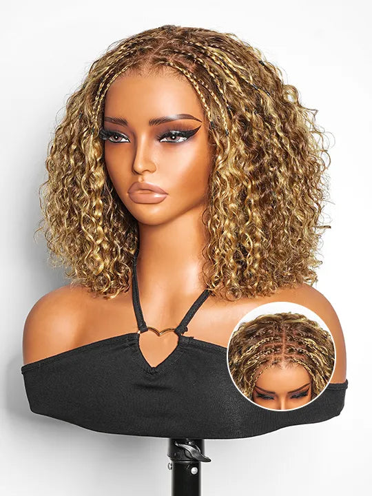 Water Wave Colored Boho Braided Wig Knotless Boho Braided Human Hair Wigs Kisslove Hair