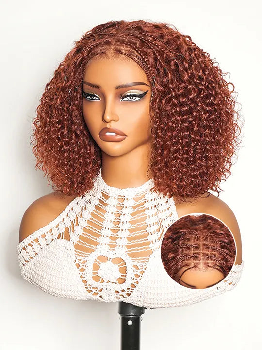 #33 Reddish Brown Water Wave Boho Braided Wig Pre Everything Beginner Friendly Lace Wig
