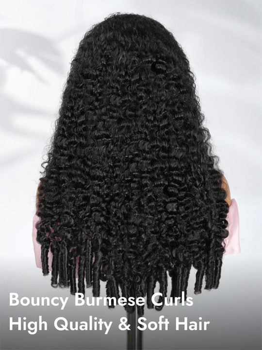 Kisslove Burmese Curly Hair 13x6 Full Lace Frontal Wig Pre Plucked Pull Go Drawstring Wig 250% Density