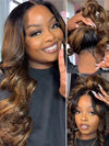 Kisslove Glueless Brown Bayalage Highlights Wig Invisi-Drawstring Snug Fit 360 Lace Wig