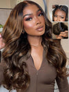 Kisslove Glueless Brown Bayalage Highlights Wig Invisi-Drawstring Snug Fit 360 Lace Wig