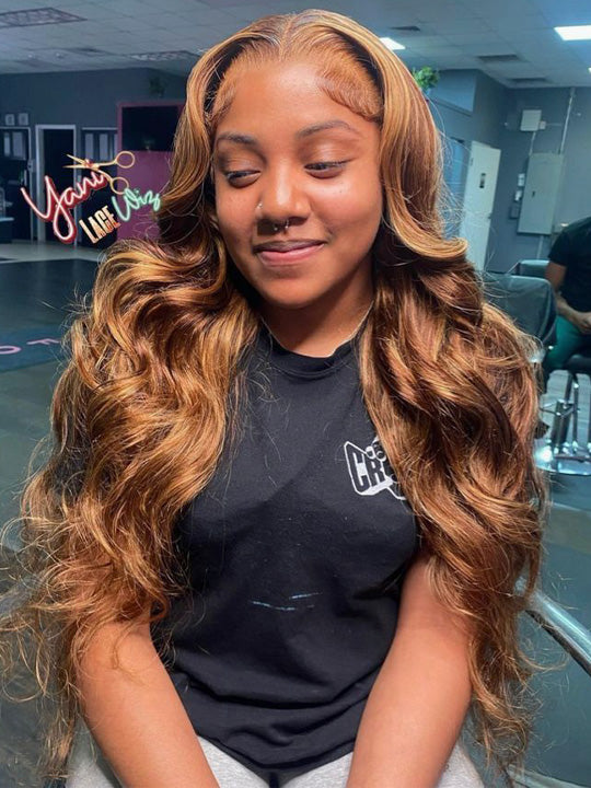 Honey Blonde Highlights 3D Body Wave Wig 5x5 13x4 13x6 Full Lace Frontal Human Hair Wigs - KissLove Hair