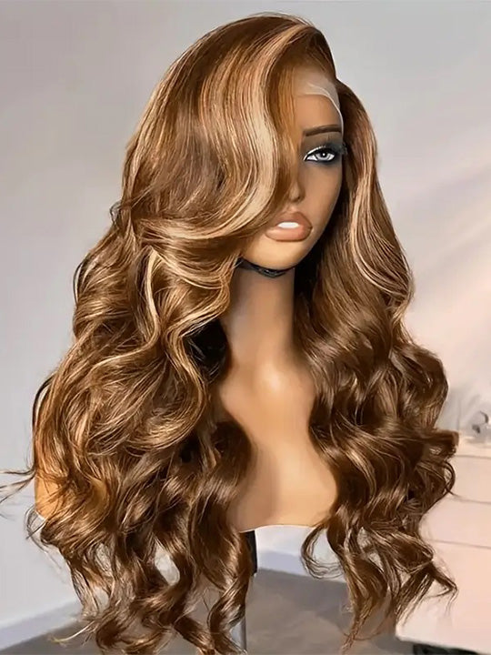 Honey Blonde Highlights 3D Body Wave Wig 5x5 13x4 13x6 Full Lace Frontal Human Hair Wigs - KissLove Hair