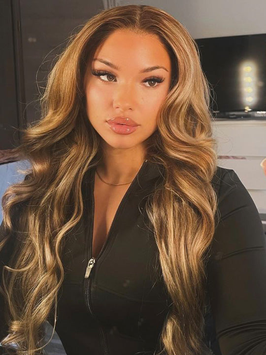 Honey Blonde Highlights 3D Body Wave Wig 5x5 13x4 13x6 Full Lace Frontal Human Hair Wigs