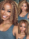 Honey Blonde Highlights Kinky Curly Short Bob Wig Glueless Lace Closure Bob Wigs