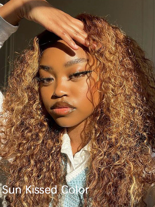 Honey Blonde Highlight Water Wave 13x6 Lace Frontal Wig Bleached Bye Bye Knots Glueless Lace Wigs