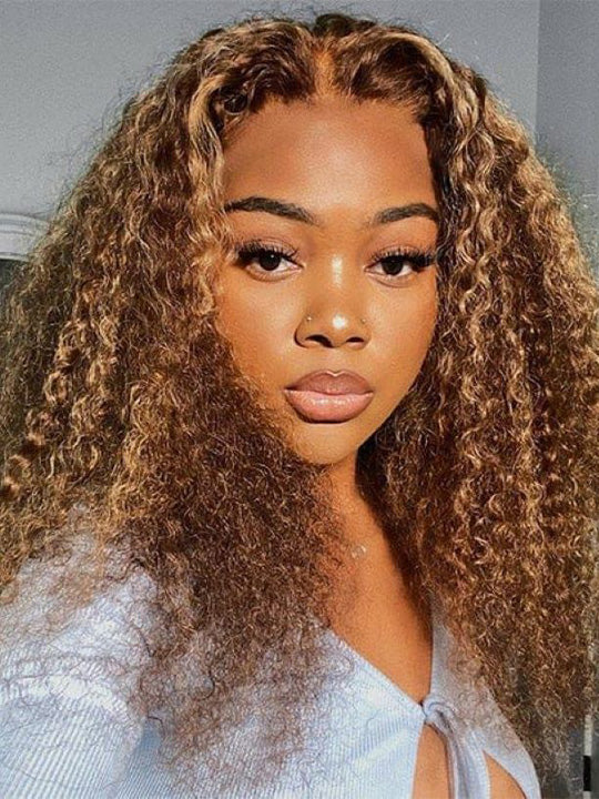 Honey Blonde Highlight Water Wave 13x6 Lace Frontal Wig Bleached Bye Bye Knots Glueless Lace Wigs