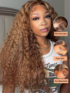 Honey Blonde Highlight Water Wave 13x6 Lace Frontal Wig Bleached Bye Bye Knots Glueless Lace Wigs