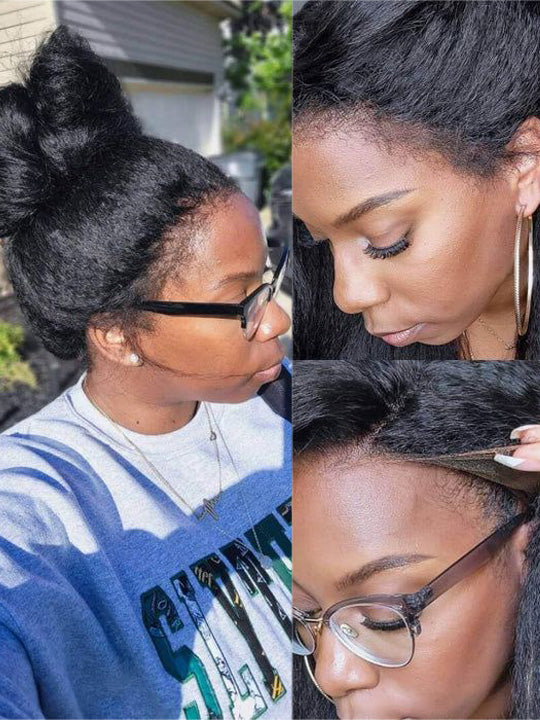 [4C Wig] Kinky Straight Hair With Kinky Edges 100% Human Hair Pull & Go Drawstring Wig Kisslove Hair - KissLove Hair