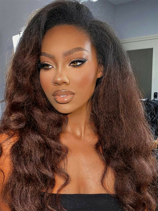 Kisslove Invisi-Drawstring 360 Lace Wig Ombre Brown Hair Yaki Body Wave Wigs with Newborn Hairline - KissLove Hair