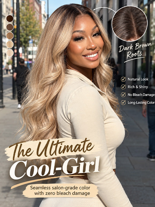 Ombre Ash Blonde Body Wave Wig Blonde Hair With Brown Roots Transparent Full Lace Frontal Wigs