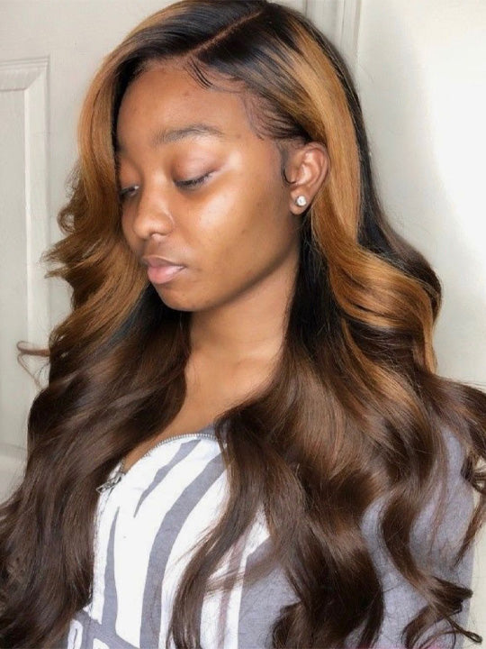 [80% Off] Ombre Brown Loose Body Wave 360 Lace Wig with Rich Brown Highlight Human Hair Wig