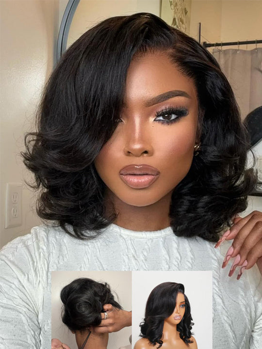 Pre Styled Side Part Body Wave Bob Wig Glueless Ready to Go Short Bob Wigs - KissLove Hair