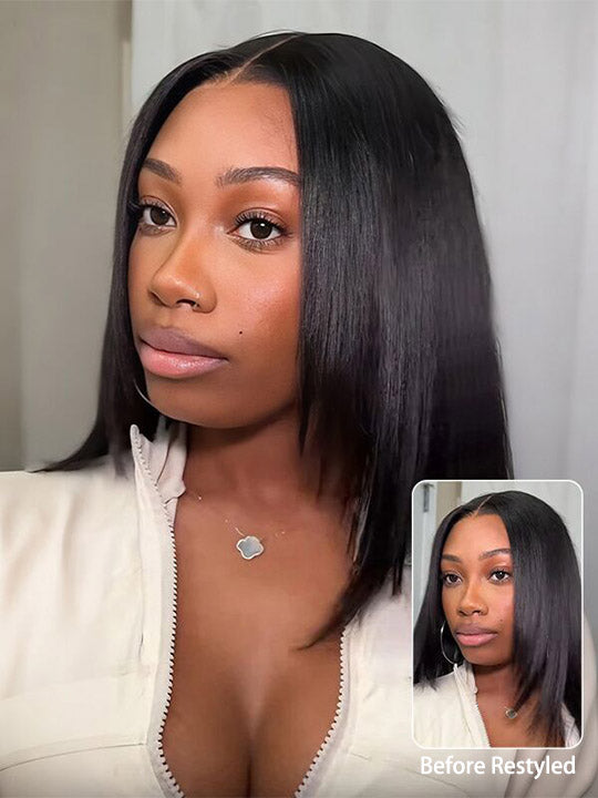 Kisslove Hair Yaki Straight Glueless Bob Wigs Layered Cut Pre Styled Wear & Go Short Bob Wig