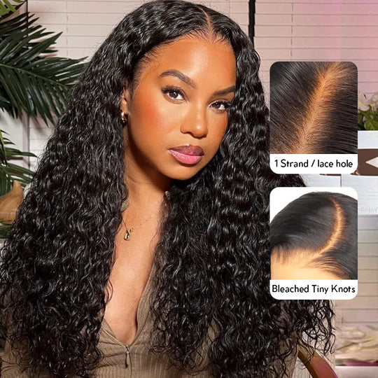 Pre-bleached Tiny Knots 13x4 Lace Frontal Wig Water Wave Human Hair Wigs - KissLove Hair
