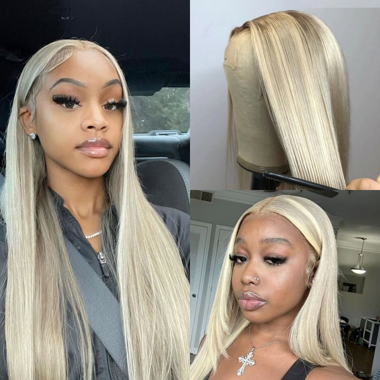 Blonde Balayage On Brown Wig 13x6 Transparent Lace Straight Human Hair
