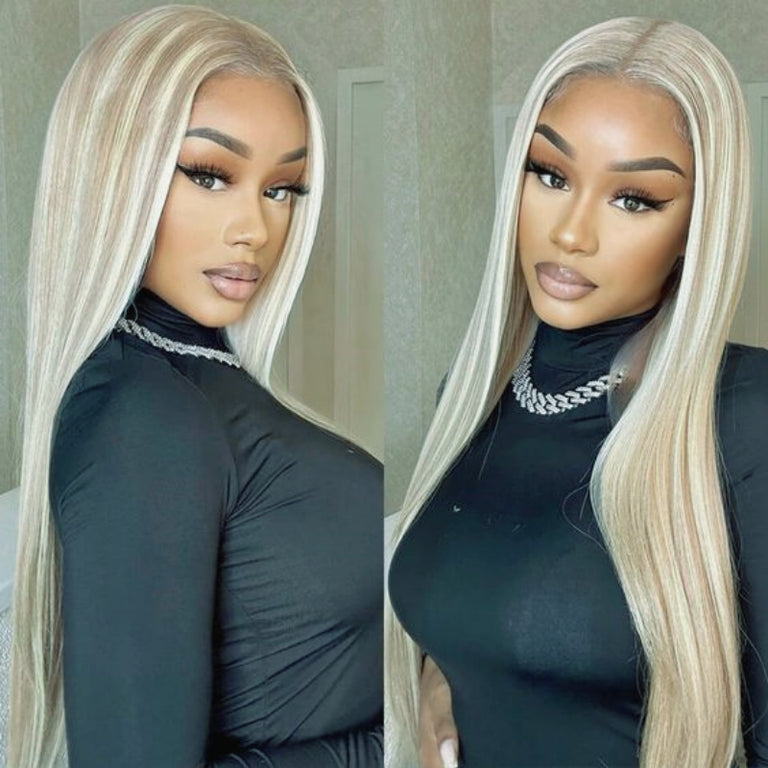 Blonde Balayage On Brown Wig 13x6 Transparent Lace Straight Human Hair