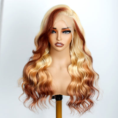 Blonde Brown Ombre Wig 3D Body Wave 13x4 HD Lace Frontal Human Hair Wigs - KissLove Hair