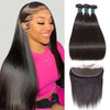Bone Straight Human Hair 3 Bundles With 13x4 HD Lace Frontal 12A Virgin Hair Weaves - KissLove Hair