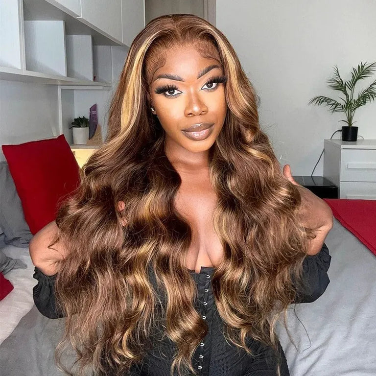 [Wear &amp; Go] Air Wig Highlight P4/27 Body Wave 13x4 Lace Wigs 14A cheveux vierges