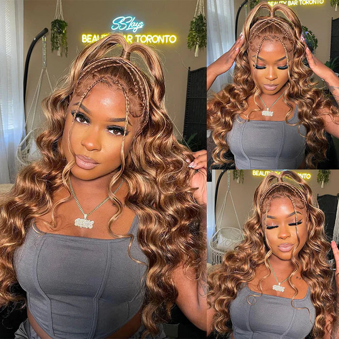 [Offre Flash] Highlight Mix Color Body Wave 5x5 13x4 13x6 Perruques en dentelle pré-épilées