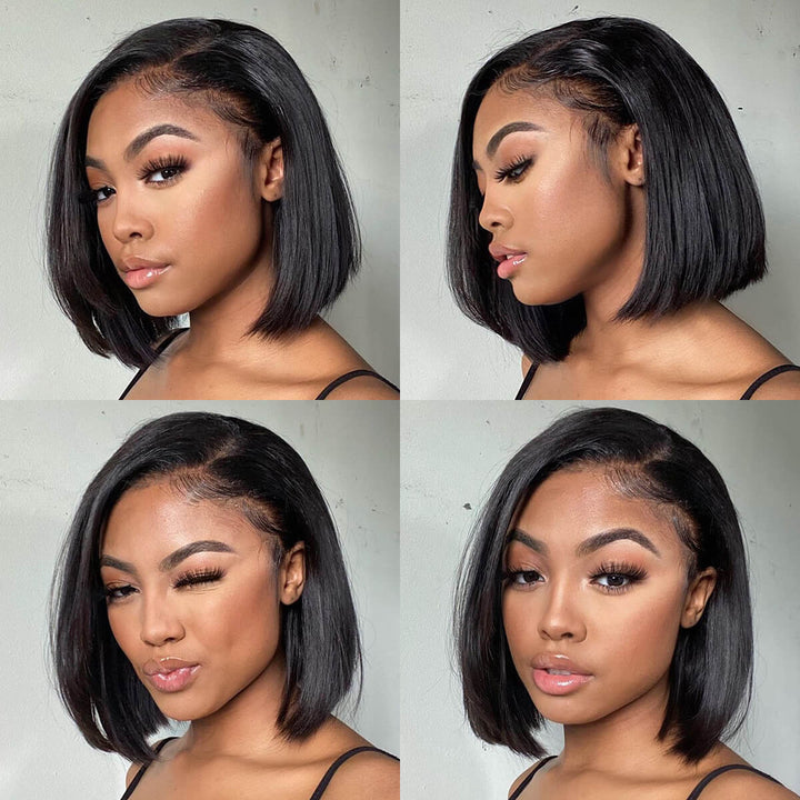 [Glueless Wig] Black Bob Wig Side Part 13x5x1 Mini Lace Wig Straight Human Hair Wigs - KissLove Hair